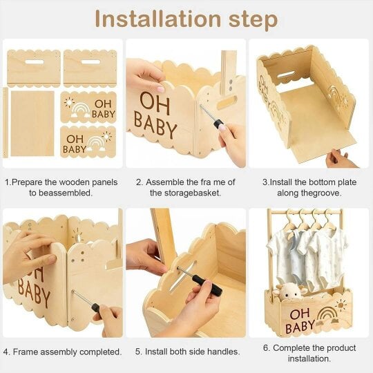 Havendro Wooden Baby Shower Basket, Baby Basket with Handle, Baby Shower Crate Closet