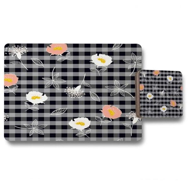 Benjamin Tate Design blooming hand drawn orange and white flowers (Placemat & Coaster Set)