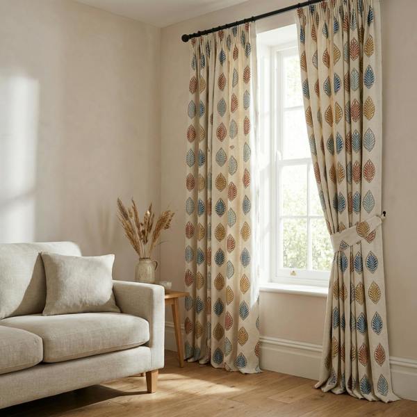 Ollie made-to-measure curtains in Multi, styled in a living room