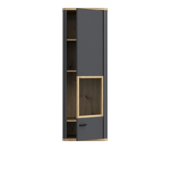 Furniture To Go Klara Display Cabinet with 1 Glass Door in Grey and Oak