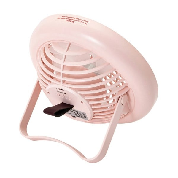 Soft Pink Rechargeable 3 Speed Desk Fan with LED Dimmable Ring Light Image 3