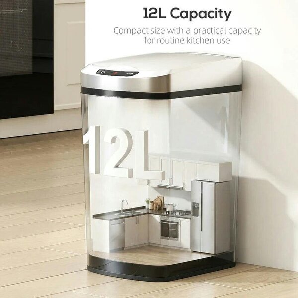 12L Sensor Bin, Automatic Touchless Motion Sensor Kitchen Bin with Fingerprint Resistant Stainless Steel, Silver