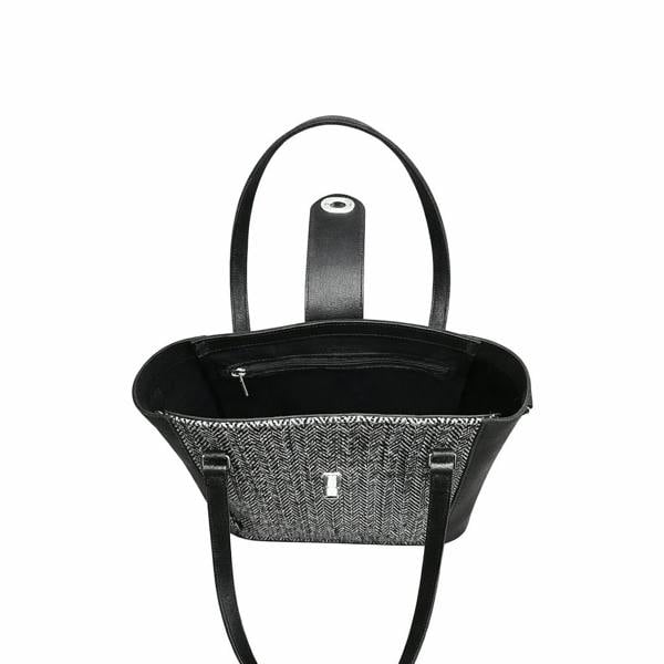 Zatchels Tannery Tweed & Leather Mini Twist Lock Shopper Bag - Black