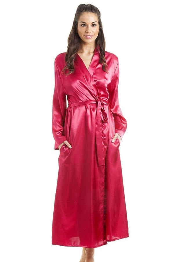 Womens Fuchsia Pink Luxury Satin Dressing Gown