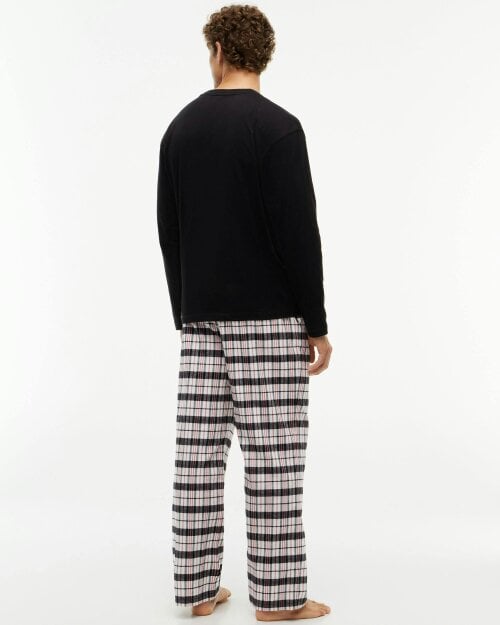 Tommy Hilfiger Jersey Top Flannel Bottom Mens Pyjama Set - Black/Black Red Plaid