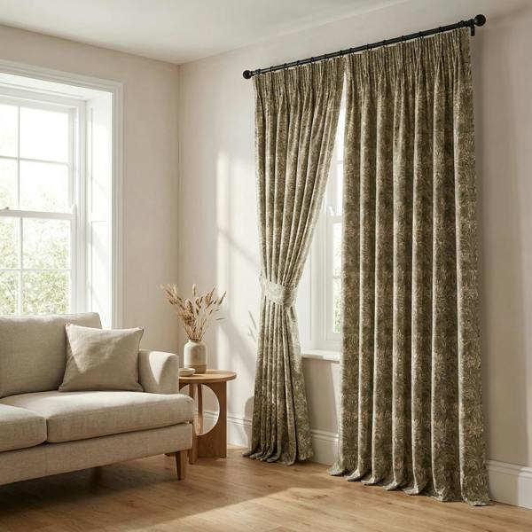 Murcia made-to-measure curtains in Turtle, styled in a living room