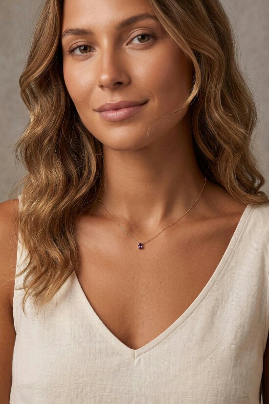 Latelita Adele Teardrop Necklace Gold Amethyst