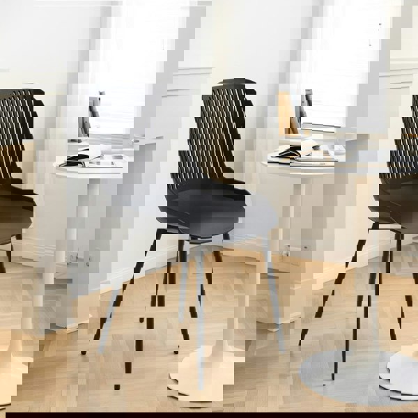 Classic White Plastic Chair, Set of Four, Durable and Lightweight Living and Home 48cm L x 58cm W x 85cm H Black