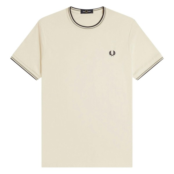 Fred Perry Twin Tipped T-Shirt - Ecru/Seagrass/Dark Airforce