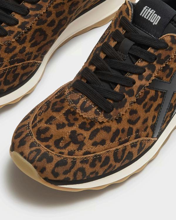 FitFlop Womens Retro - Q FF Suede Leopard Trainers - Tan/Black E76 | CHO | Designer Womens Trainers