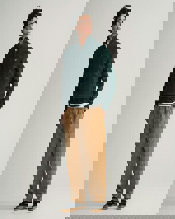 GANT Mens Casual Cotton Half Zip Jumper - 374 Tartan Green