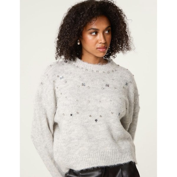 Blue Vanilla Diamante Round Neck Jumper