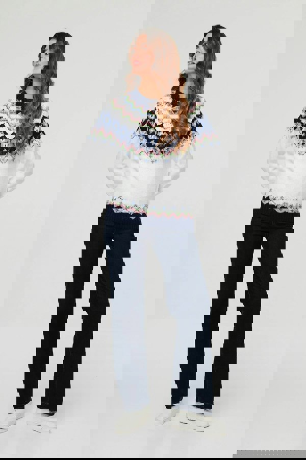 White | Fairisle Print Long Sleeve Jumper
