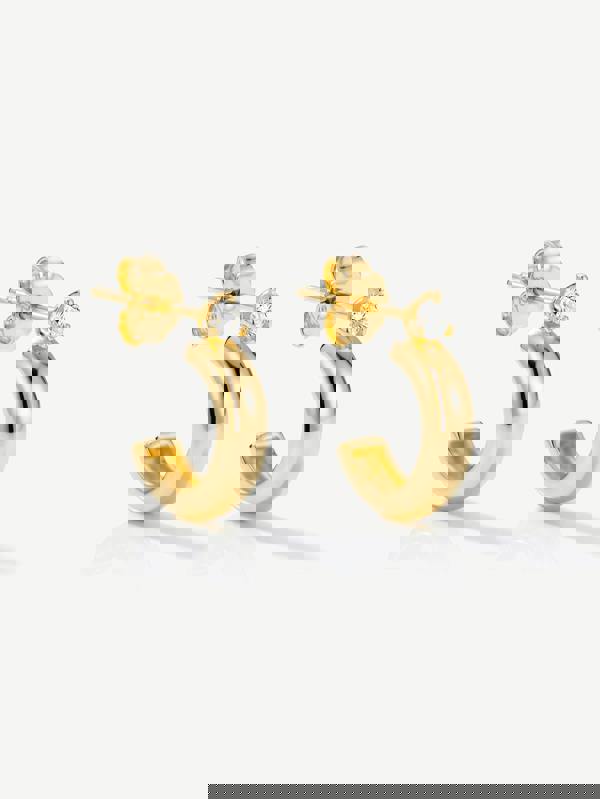 Huggie Hoop Stud Earrings With Stone in 18k Gold or Silver