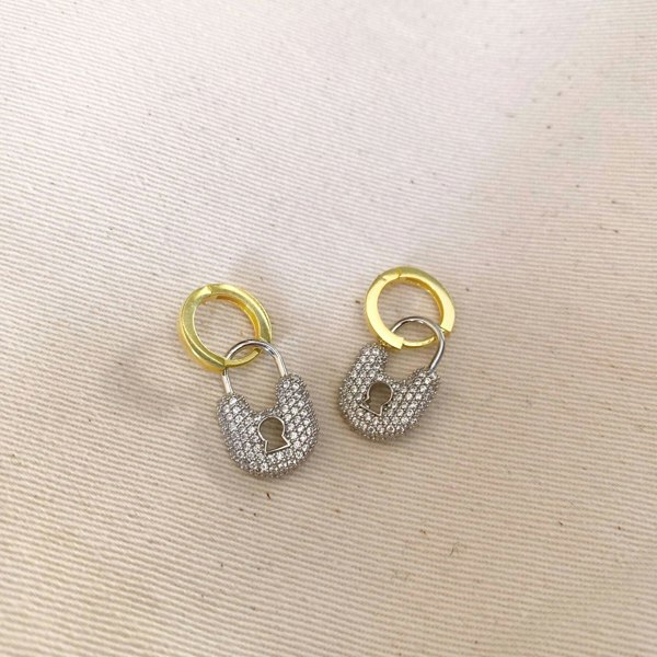 Spero London Lock Gold Color Hoop Sterling Silver Earrings