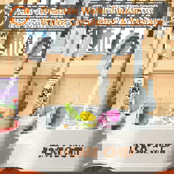 deAO Toys Kids Kitchen Playset with Sound, Lights, Steam Boil Effects Pretend Play Kitchen Set Role Play Toys with Kitchen Accessories