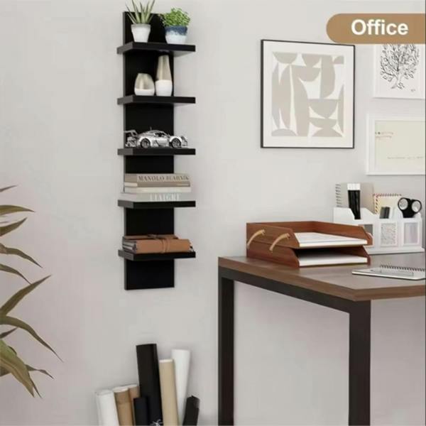 Havendro 5 Tier Vertical Wall Shelf Floating Storage Decorative Display Unit-Black