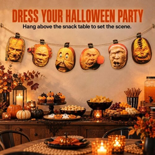 Shatchi 20x25cm Pumpkin Face Banner Halloween Hanging Garland with 6 Cut-Outs