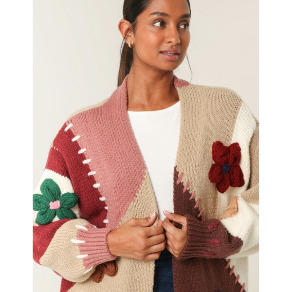 Blue Vanilla Colour Block 3D Flower Longline Cardigan