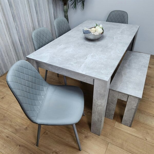 Kosy Koala Wooden Rectangle Dining Table Sets with Set of 4 Chairs, a Bench, Grey