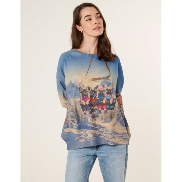 Blue Vanilla Dog Print Long Sleeve Jumper