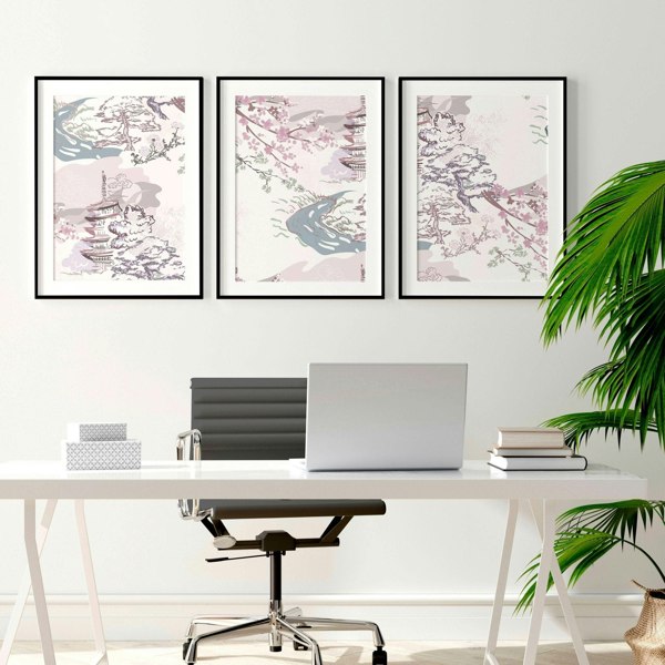 Chinoiserie wall art for home office decor | set of 3 framed wall art