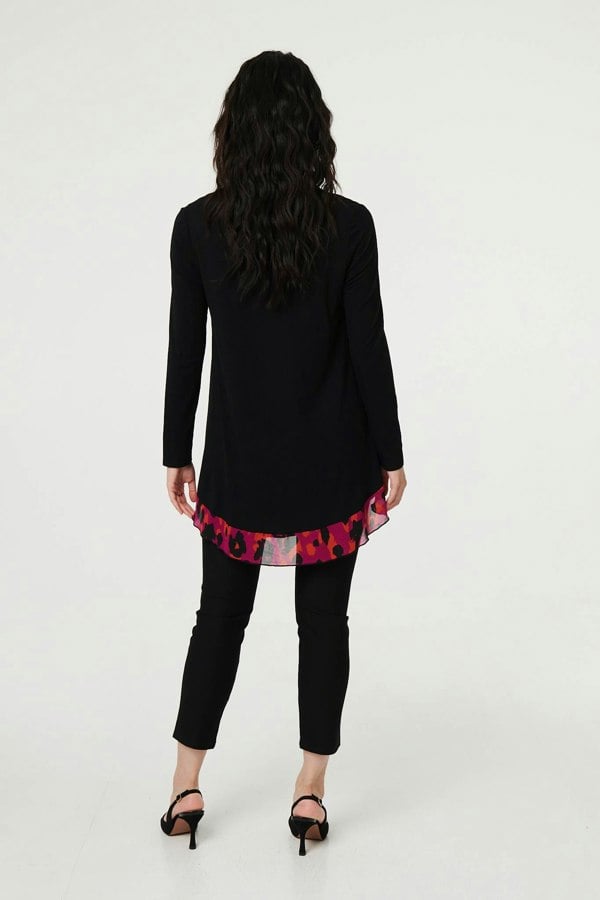 Black | Animal Print Semi Sheer Relaxed Top
