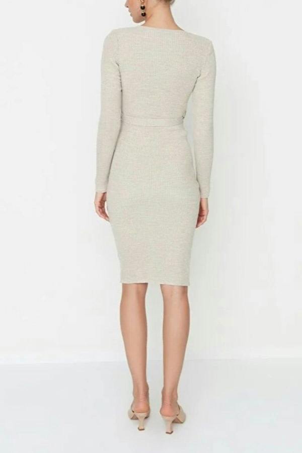 WOVCOR Midi Knit Belt Detail Dress