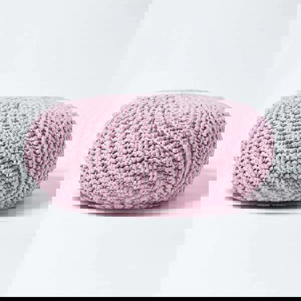 HOMESCAPES Large Round Cotton Knitted Pouffe Footstool