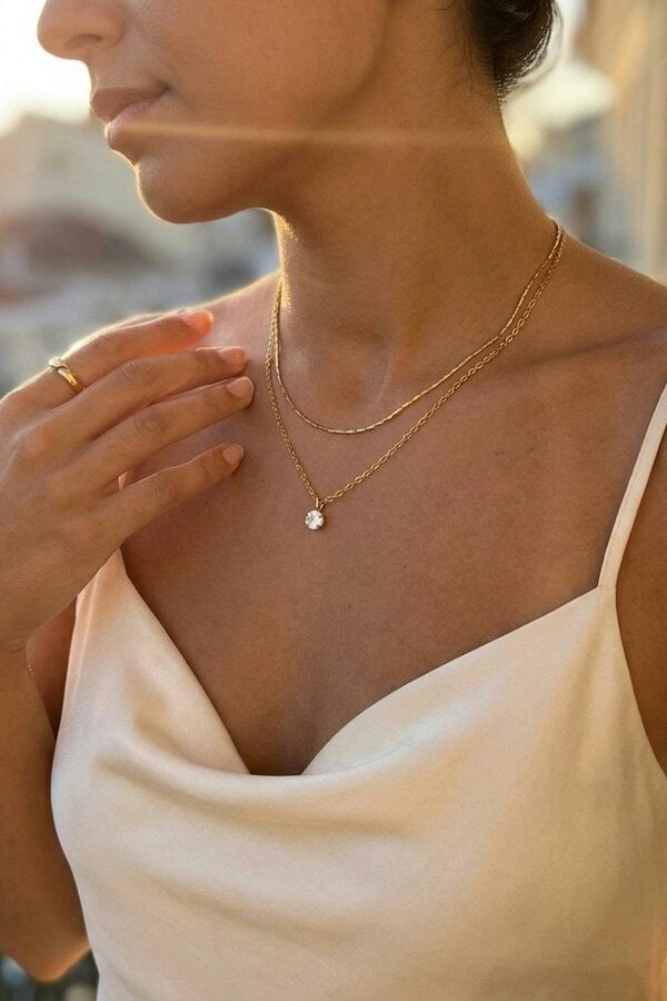 ARIIRA Hara Layered Gold Tone Solitaire Pendant