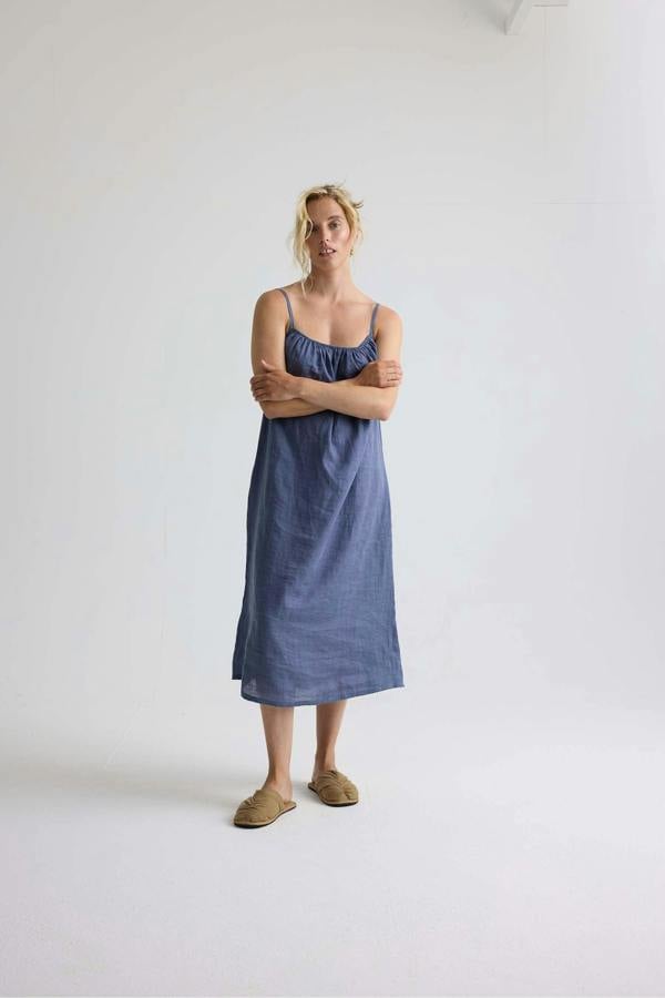 Pretty You London Linen Midi Dress In Folkestone Grey