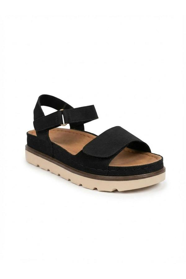 Isla Platform Velcro Sandal - Black