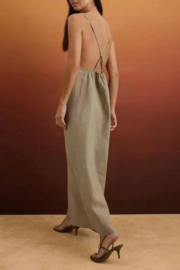 V Neck Back Detail Maxi Dress