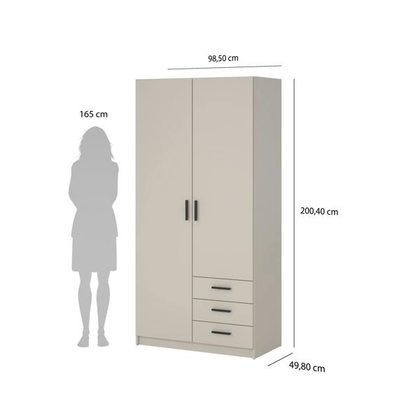 Furniture To Go Sprint Wardrobe with 2 Doors + 3 Drawers in Cashmere