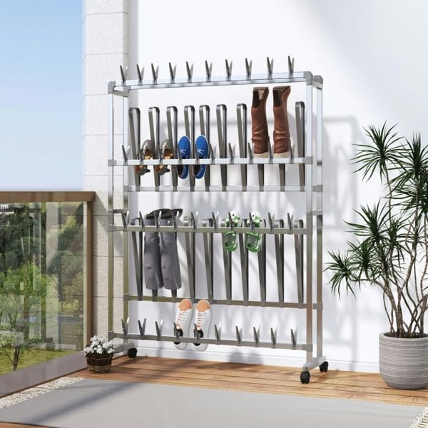 Berkfield Shoe Rack with Wheels Silver 89x27x120 cm
