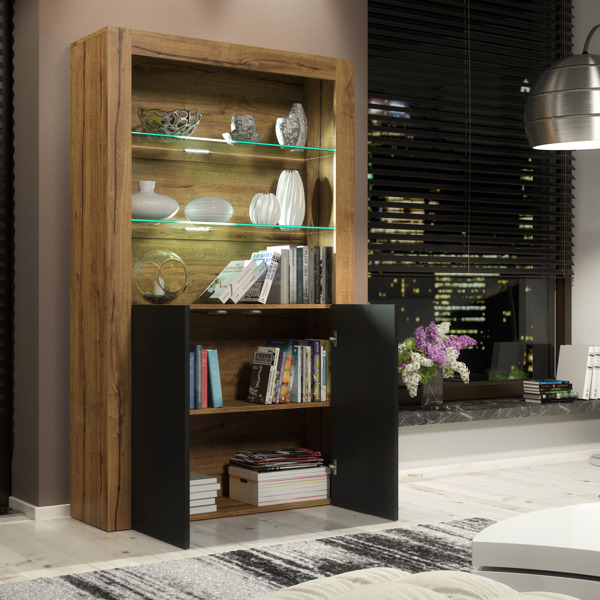 Mex Furniture Premium 170cm Cabinet Sideboard Matt Doors Cupboard & Display Unit & Free LED Lights