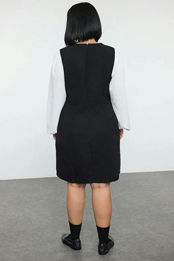 WOVCOR Shirt Collar Tweed Woven Plus Size Dress
