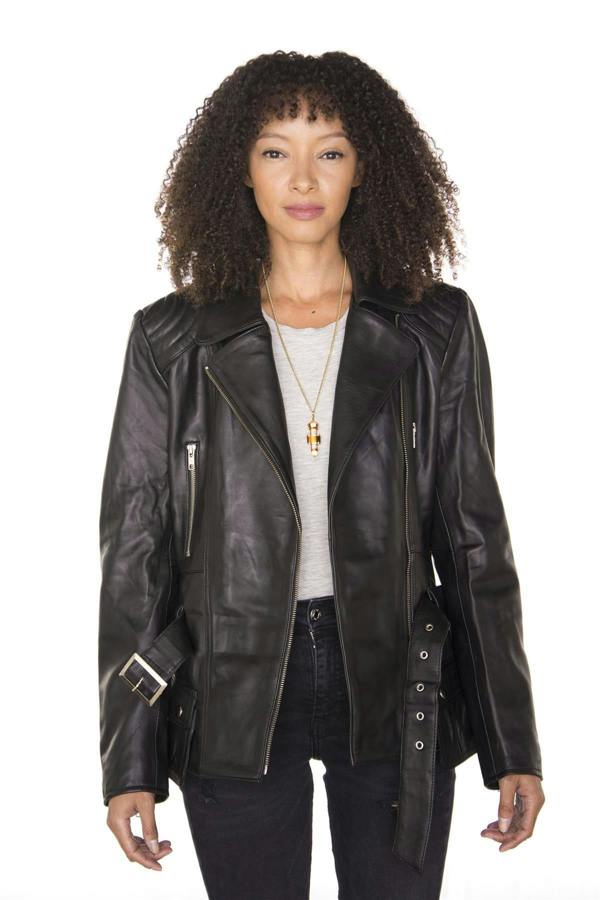 Infinity Leather Womens Long Leather Biker Jacket-Quito