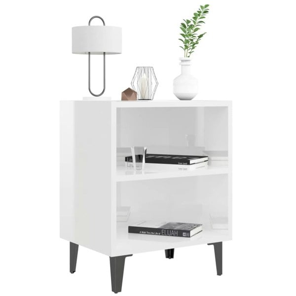 Berkfield Bed Cabinets with Metal Legs 2 pcs High Gloss White 40x30x50 cm