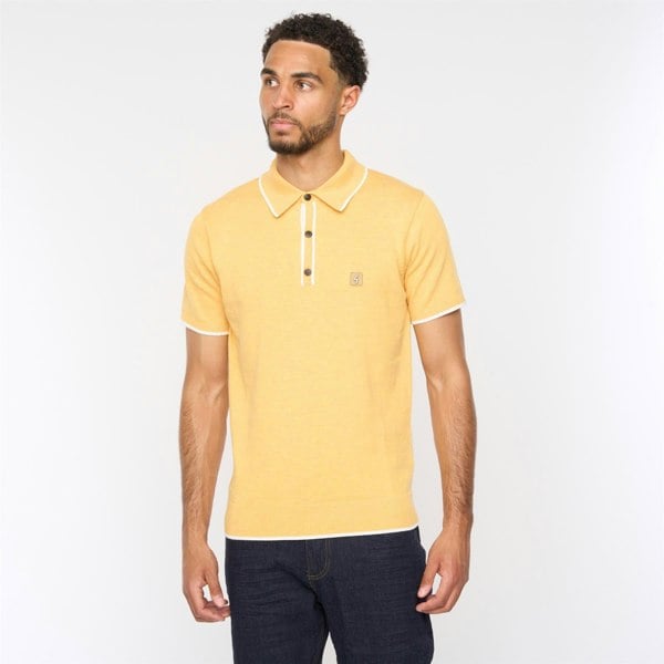 Gabicci V54GM09 Mens Lineker Short Sleeve Tipped Trim Knitted Polo Gabicci Vintage - PINEAPPLE