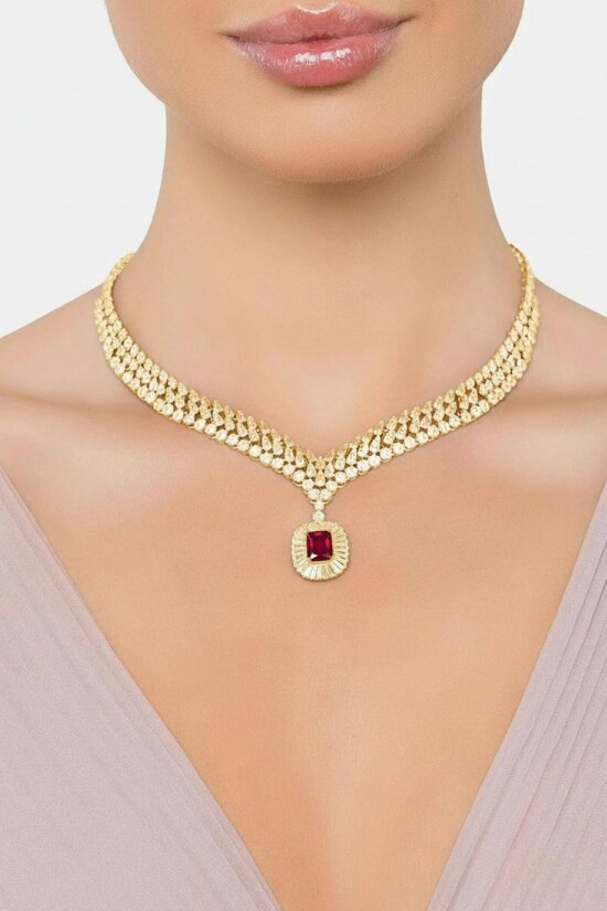 Latelita Countess Statement Ruby Necklace Gold