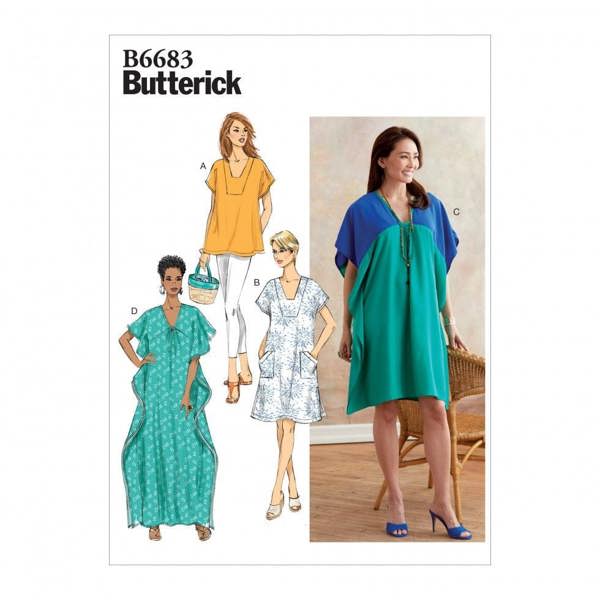 Butterick Sewing Pattern 6683, Tops, Tunics, Caftans for Women, Y (XSM-SML-MED) - Easy