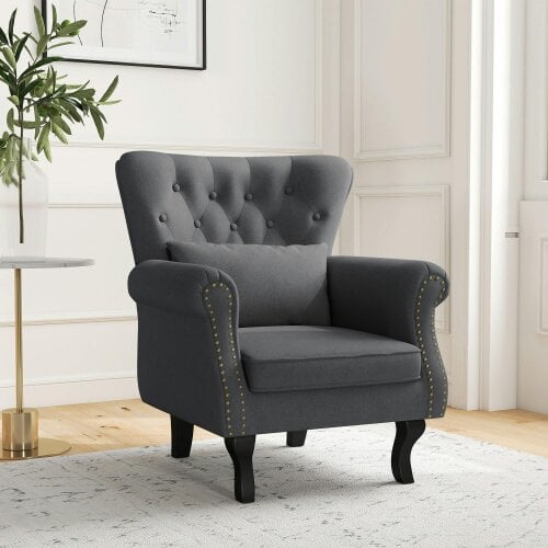 Wyld Haus Rolu Zimo Grey Chesterfield Nail Head Style Accent Chair