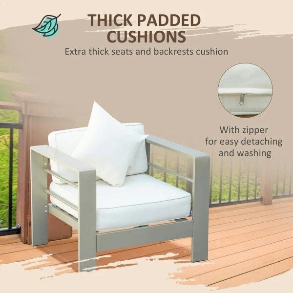 4 Pieces Outdoor Garden Furniture Set, Aluminium Frame Furniture w/ Thick Padded Cushiones Champagne Gold