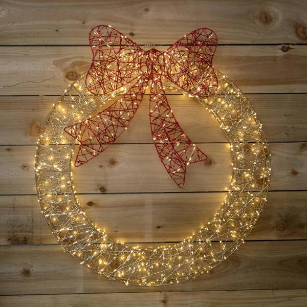 Samuel Alexander 70cm Light Up Christmas Wreath with 750 Warm White LEDs, Timer & Red Bow