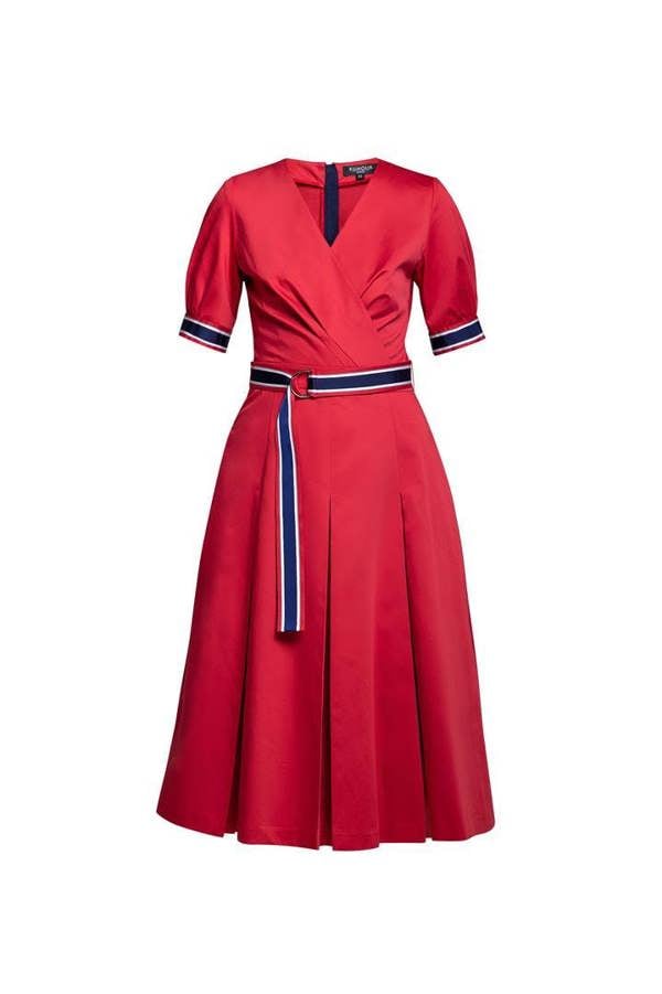 Rumour London Jennifered red flared cotton poplin dress with slits
