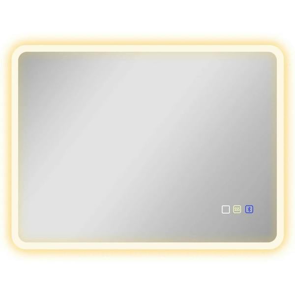 Rectangular LED bathroom mirror with silver frame and bright light border