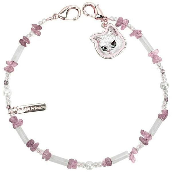 Nimmy Friends Nimmy Big Eye Cute Pet White Cat Mobile Phone Chain Bag Charm Crystal Bracelet Pink - N-CXMC-SL-04