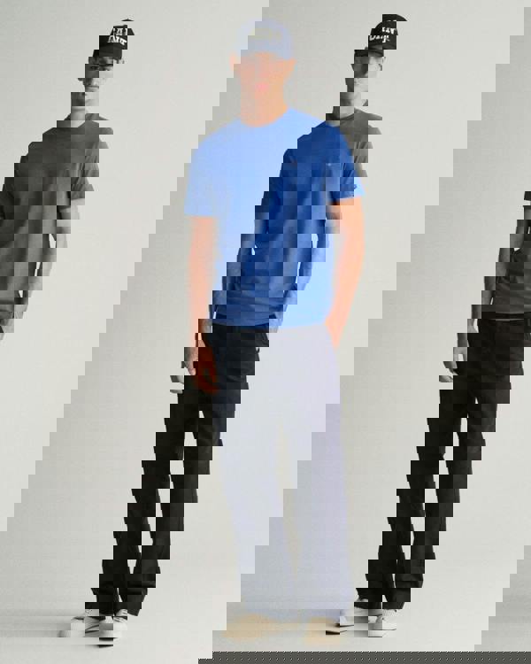 GANT Mens Regular Fit Short Sleeve Shield Logo T-Shirt - 407 Rich Blue - CHO - Designer Mens Logo T-Shirts