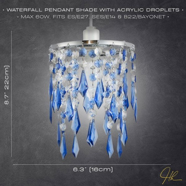 Modern Waterfall Design Pendant Shade with Clear/Blue Acrylic Drops and Beads Image 7